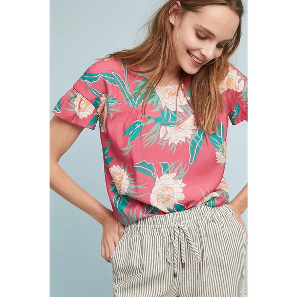 Wolven Tops - Anthropologie Wolven Protea Floral Printed Blouse Top - S Pink